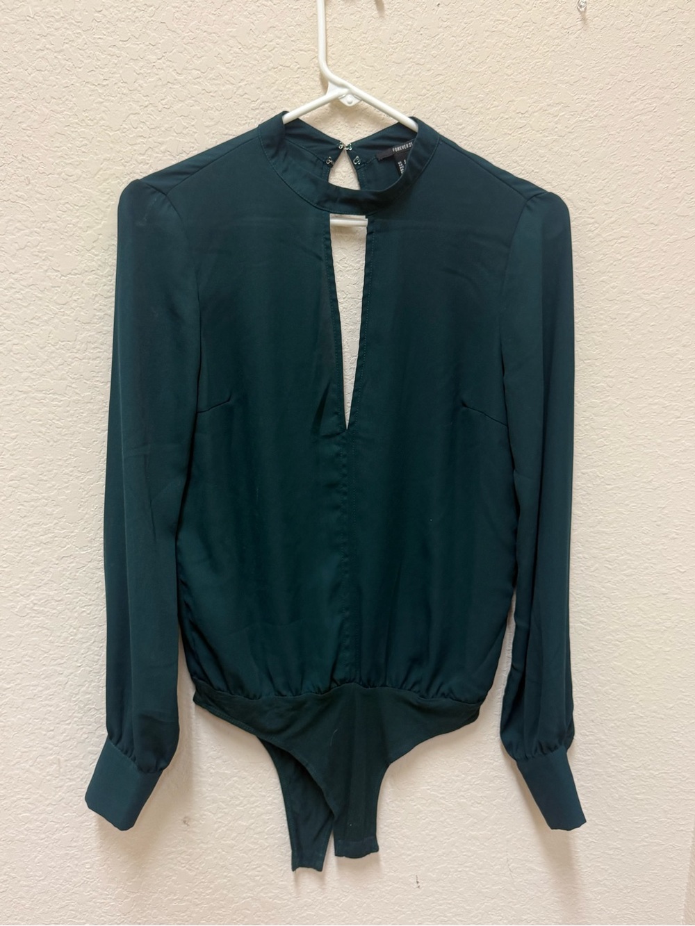 Forever 21 Dark Green Long-Sleeve Keyhole Bodysuit